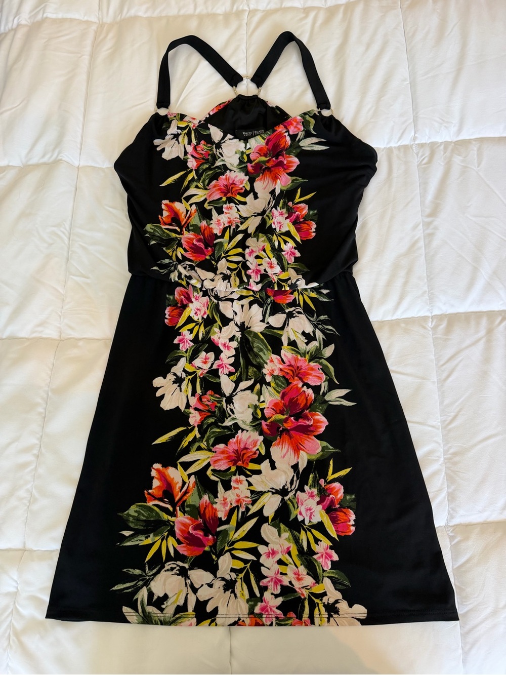 White House Black Market Black Floral Halter Mini Dress